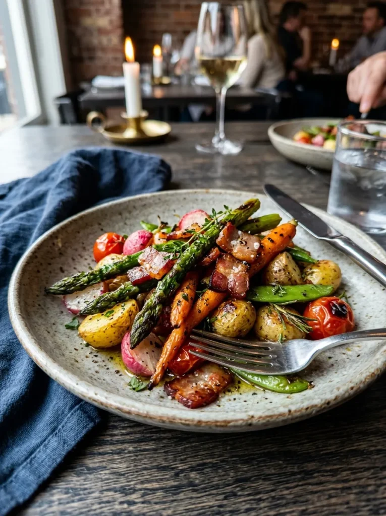 Bacon Infused Roasted Spring Vegetable Medley