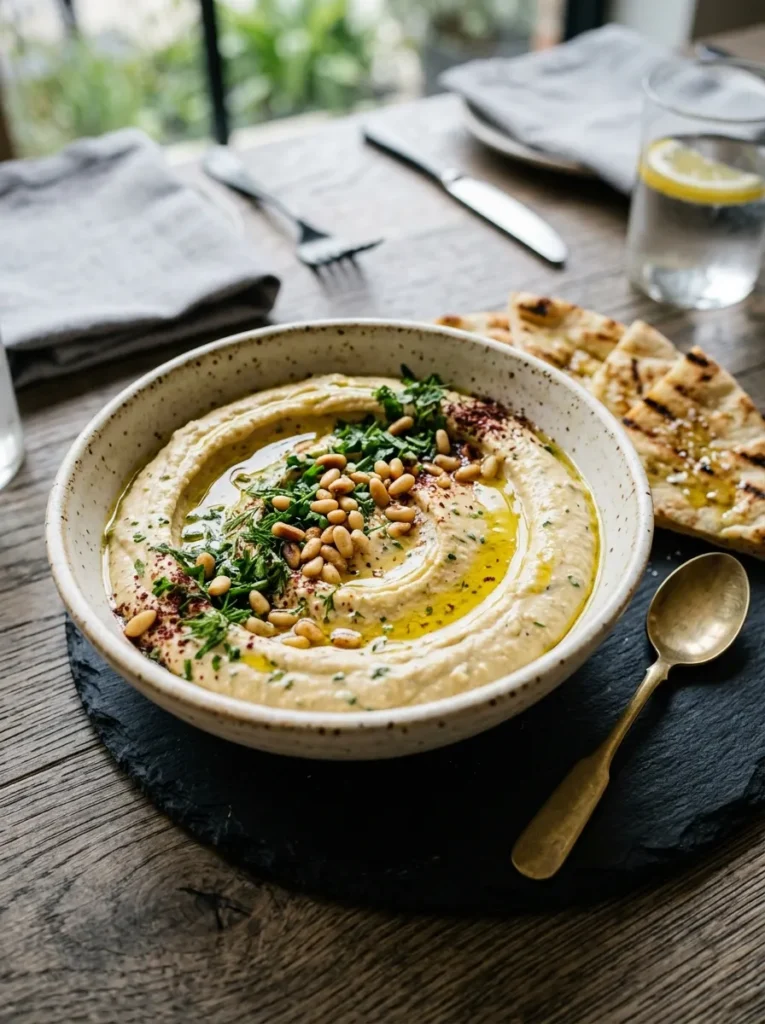 Best Homemade Hummus With Spring Herbs Wait Toasted Pine Nuts