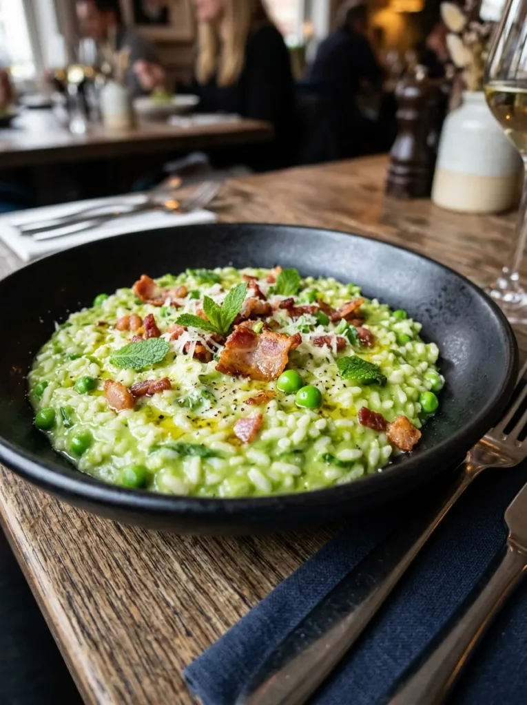 Best Sweet Pea And Mint Risotto With Bacon Bits