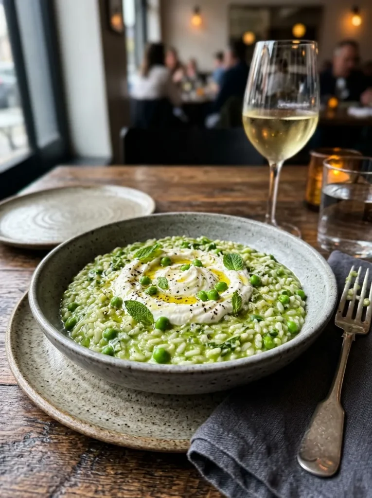 Best Sweet Pea And Mint Risotto With Goat Cheese Swirl