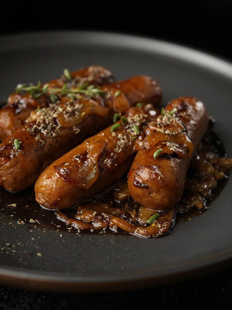 Caramelised Onion Thyme Sausages Bangers And Mash