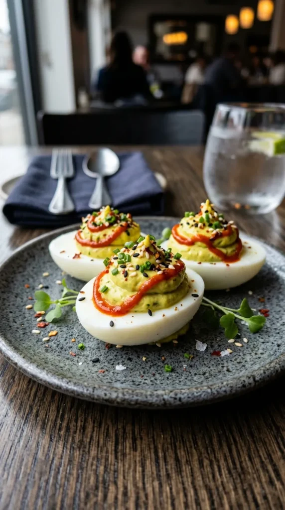 Deviled Avocado Sriracha Eggs