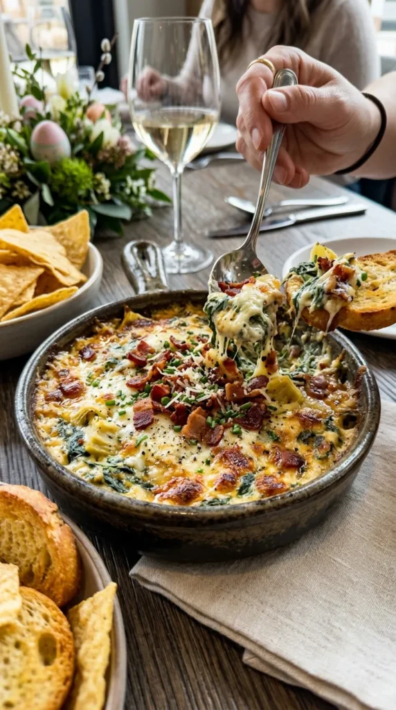 Easter Bacon Spinach Artichoke Dip