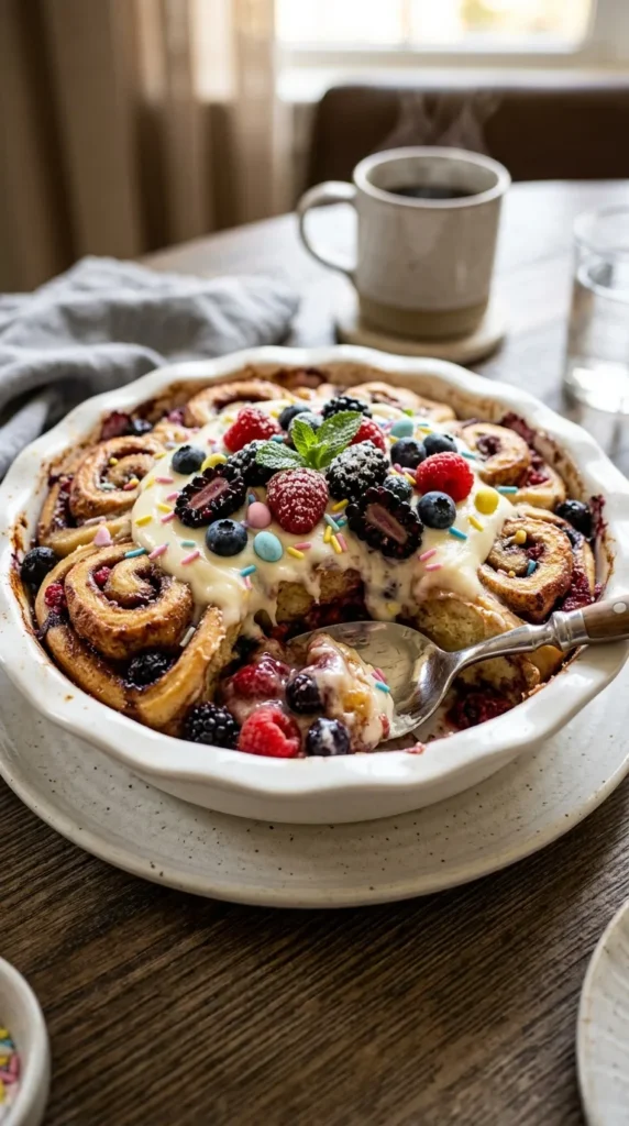 Easter Berry Cinnamon Roll Casserole