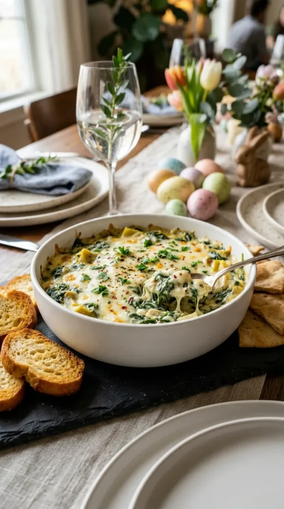 Easter Creamy Alfredo Spinach Artichoke Dip