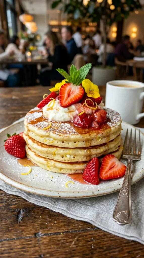 Easter Strawberry Lemon Ricotta Pancakes