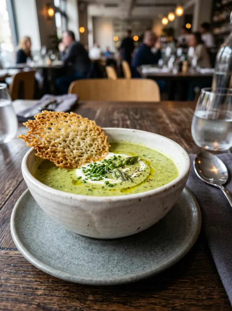 Easy Creamy Asparagus Soup Wait Parmesan Crisp