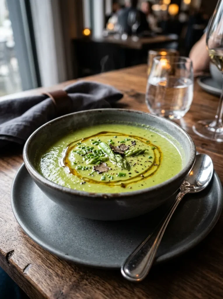 Easy Creamy Asparagus Soup Wait Truffle Oil Drizzle