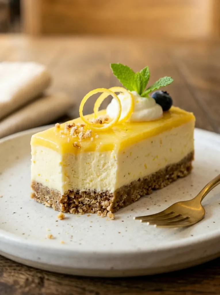 Easy No Bake Lemon Cheesecake Bars With High Protein
