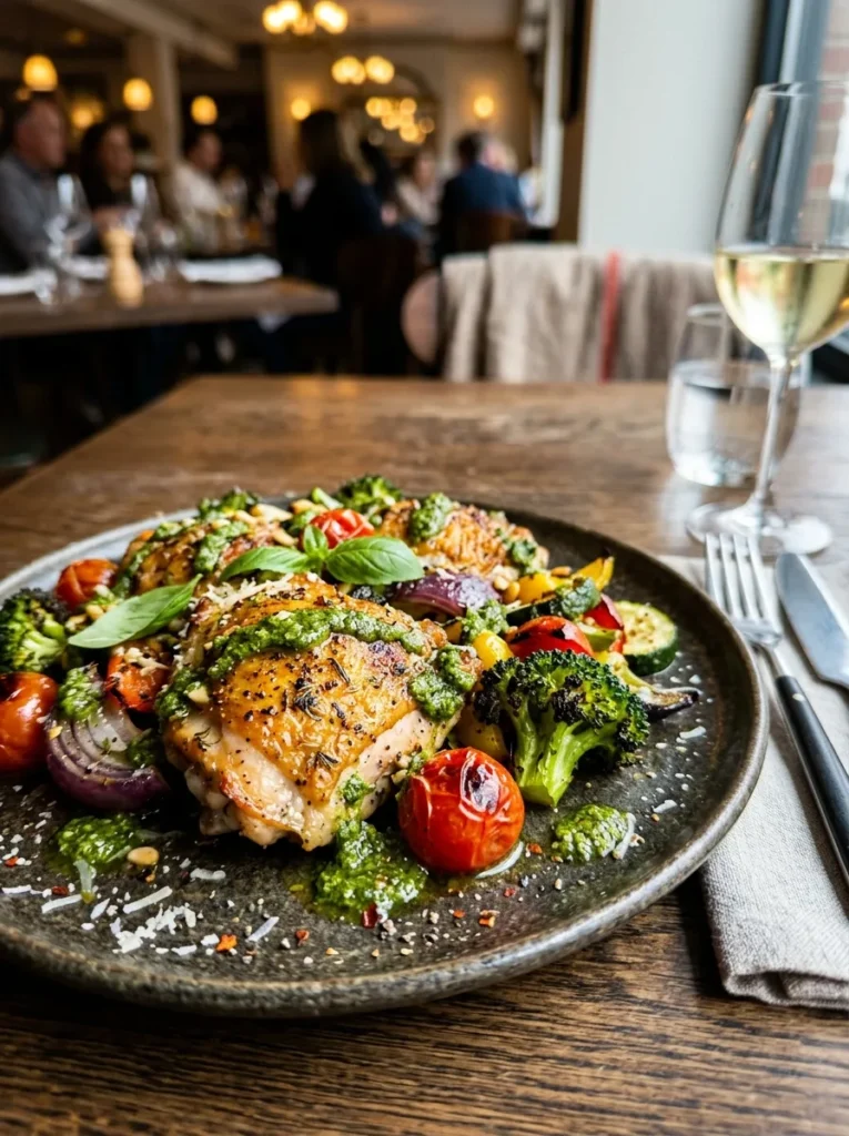 Easy One Pan Chicken And Veggies Wait Pesto Drizzle