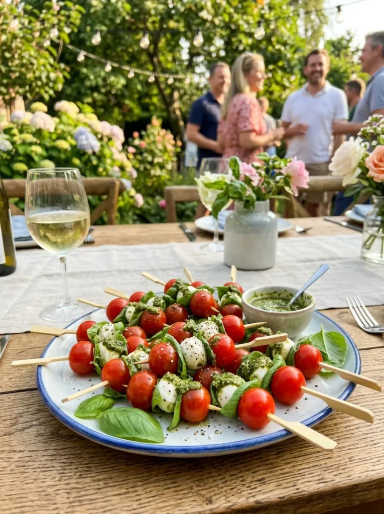 Easy Outdoor Garden Party Snacks Caprese Pesto Skewers Easy Outdoor Garden Party Snacks