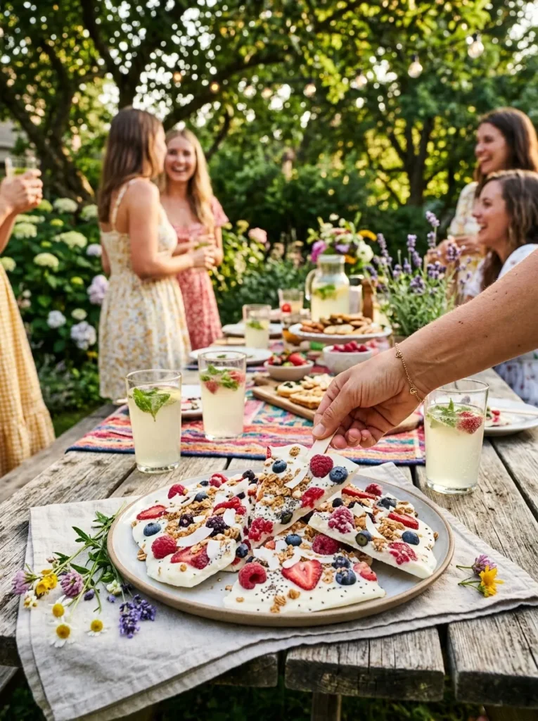 Easy Outdoor Garden Party Snacks Frozen Yogurt Berry Bark