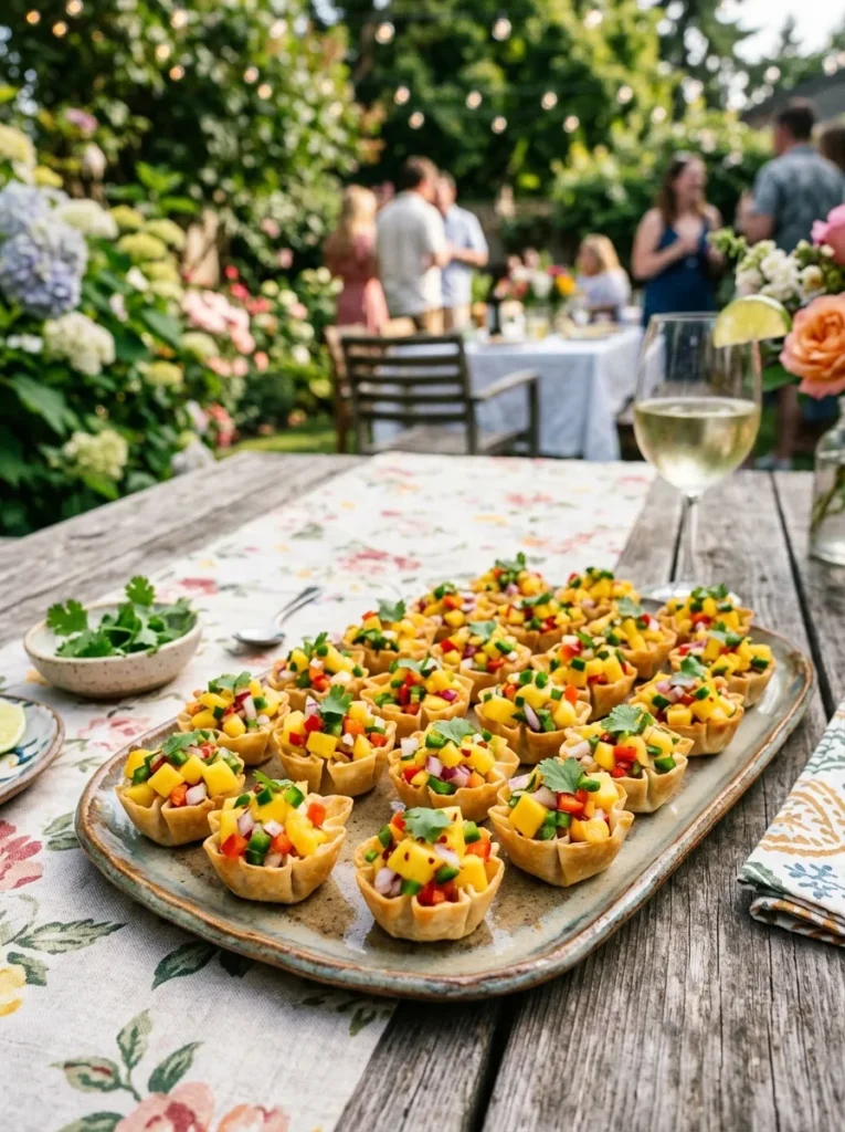 Easy Outdoor Garden Party Snacks Spicy Mango Salsa Cups Easy Outdoor Garden Party Snacks