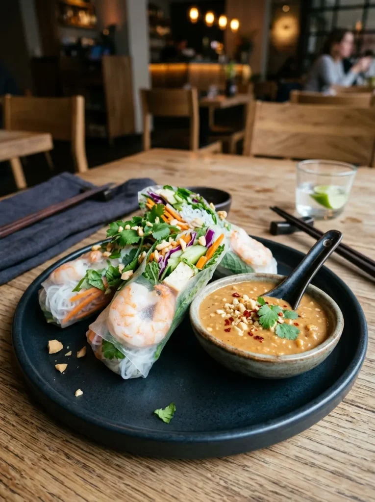 Easy Thai Inspired Shrimp Spring Rolls With Peanut Tofu