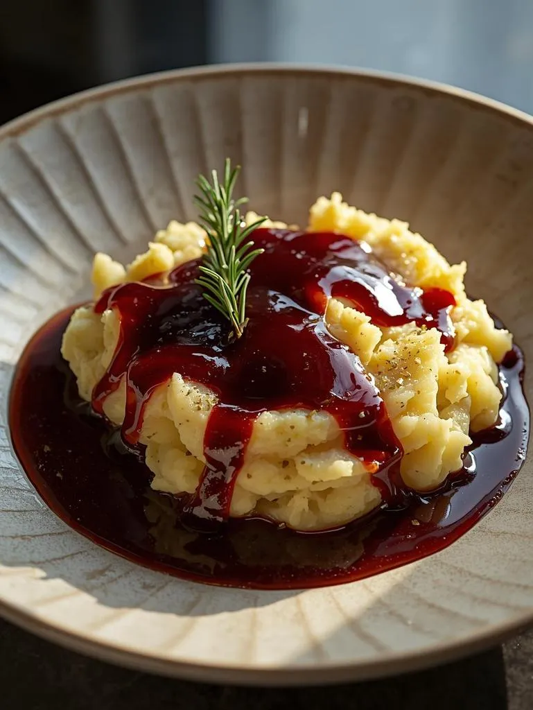 Garlic Rosemary Mash With Red Wine Gravy