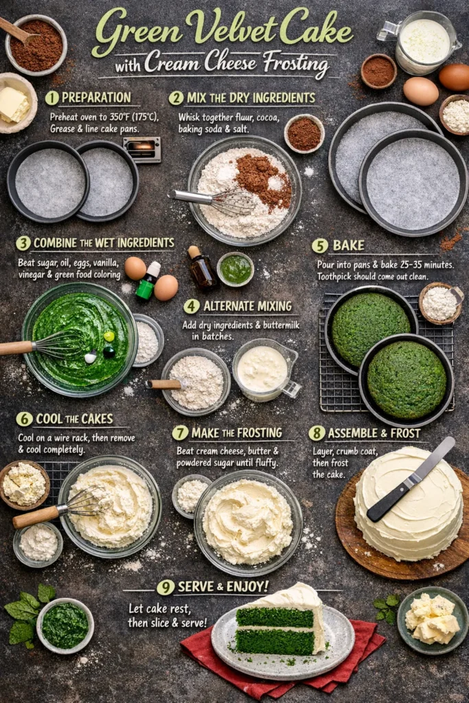 Green Velvet Cake Step By Step Guide Green Velvet Cake with Cream Cheese Frosting