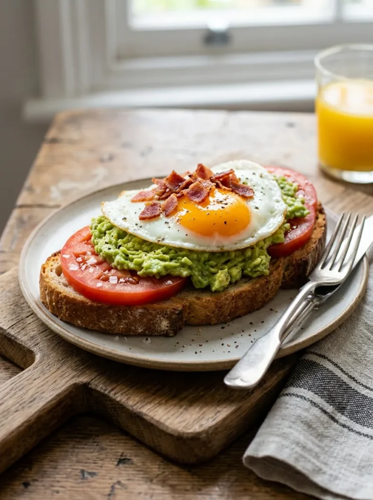 Healthy Avocado And Egg Breakfast Toast With Bacon Tomato Healthy Avocado And Egg Breakfast Toast