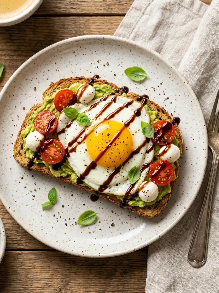 Healthy Avocado And Egg Breakfast Toast With Caprese Twist Healthy Avocado And Egg Breakfast Toast