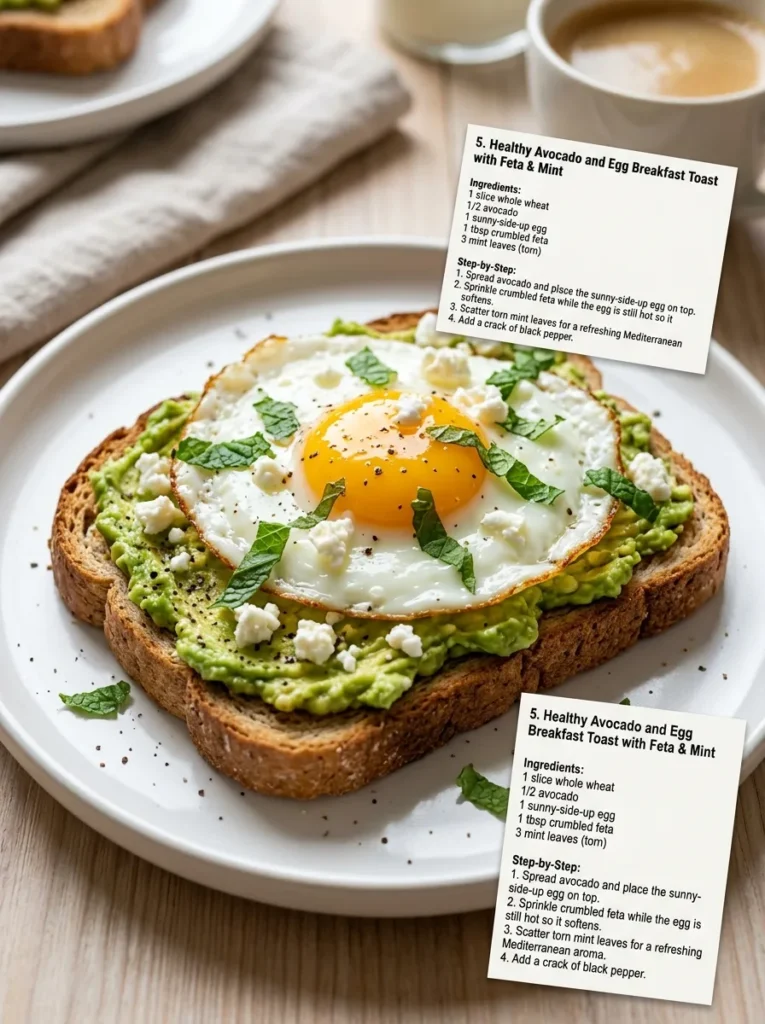 Healthy Avocado And Egg Breakfast Toast With Feta Mint