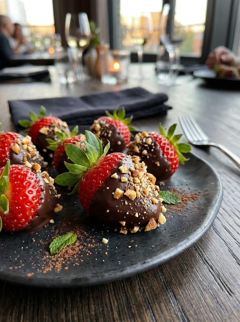 Healthy Dark Chocolate Dipped Strawberries With Almond Crunch