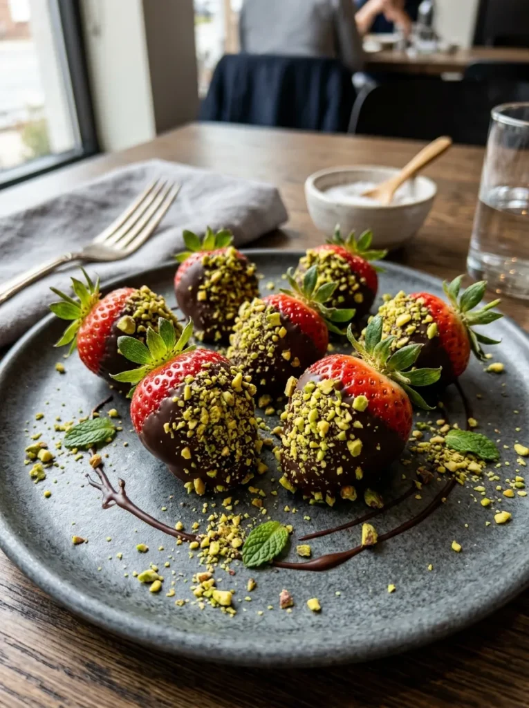 Healthy Dark Chocolate Dipped Strawberries With Pistachio Crush