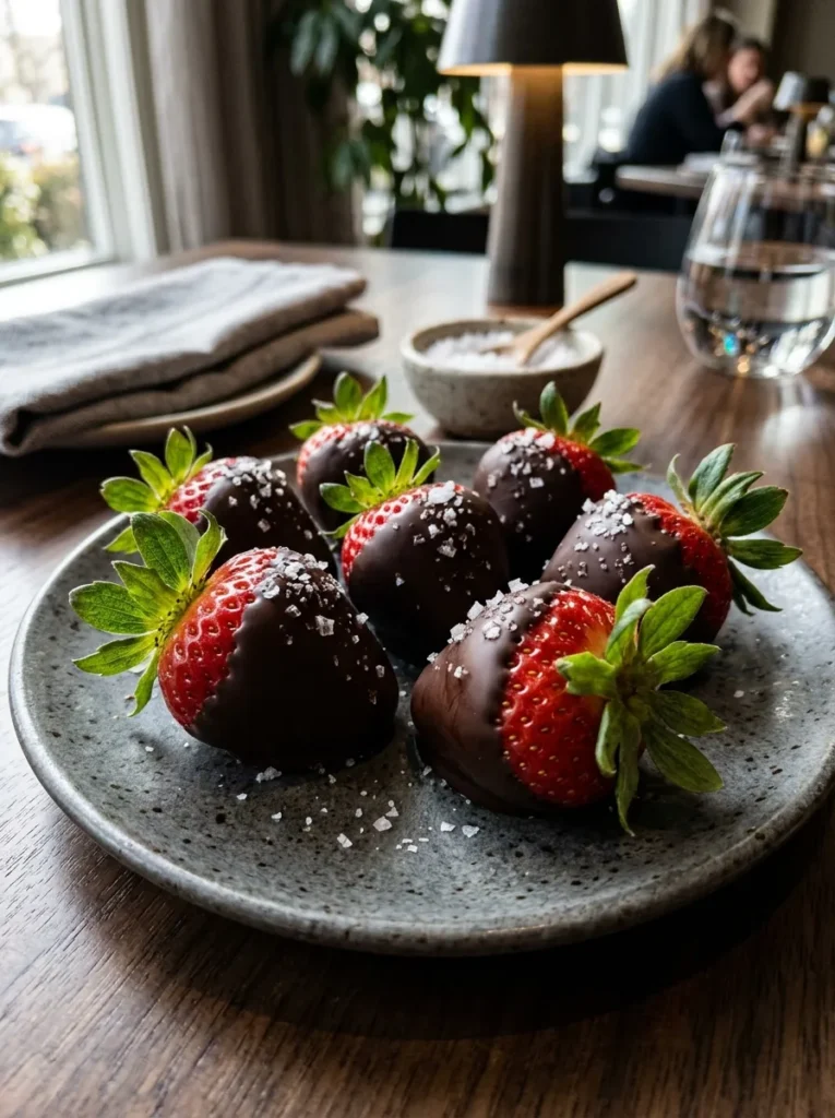 Healthy Dark Chocolate Dipped Strawberries With Sea Salt Sparkle