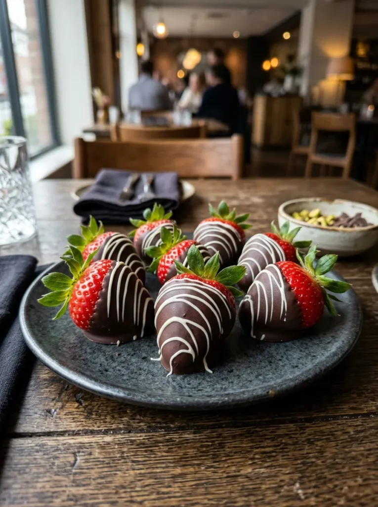 Healthy Dark Chocolate Dipped Strawberries With White Chocolate Drizzle