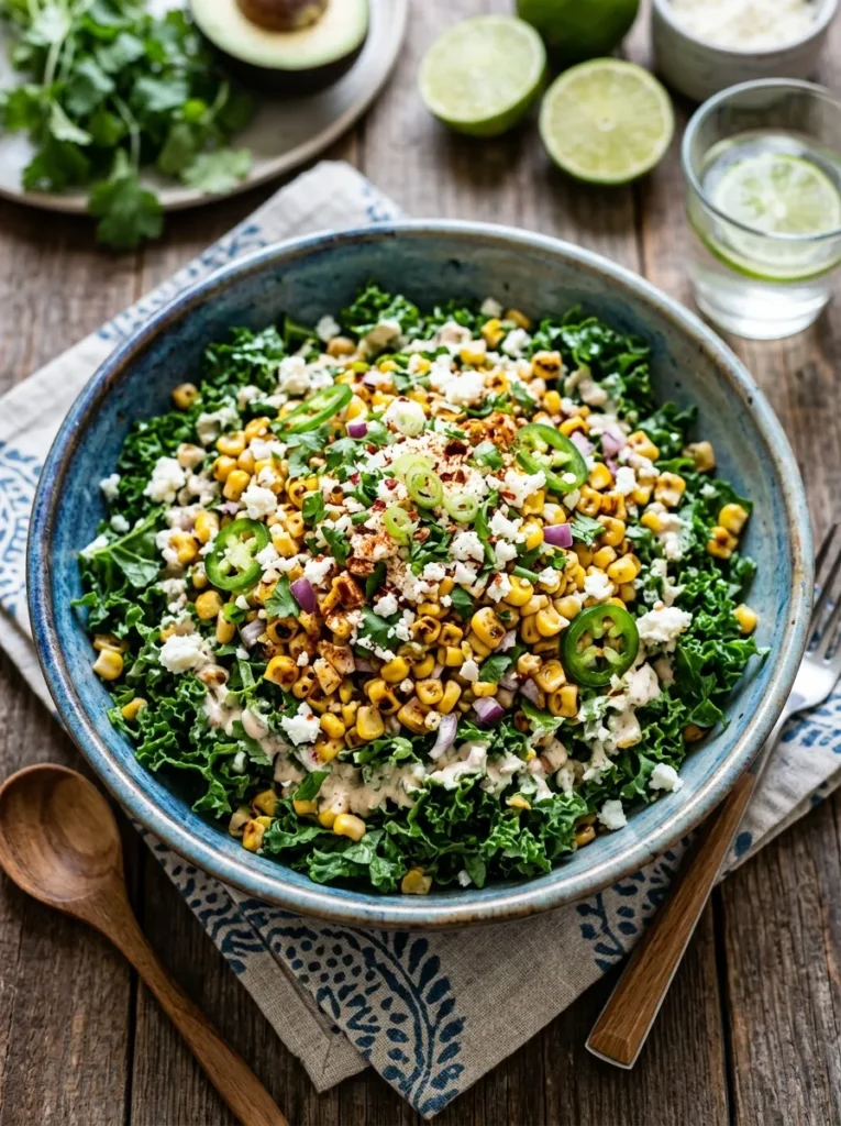 Healthy Mexican Street Corn Salad With Smoky Kale Base