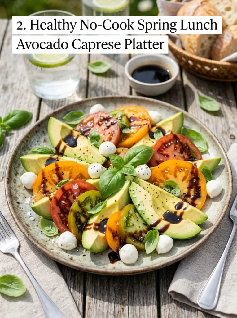 Healthy No Cook Spring Lunch With Avocado Caprese Platter Healthy No Cook Spring Lunch Ideas