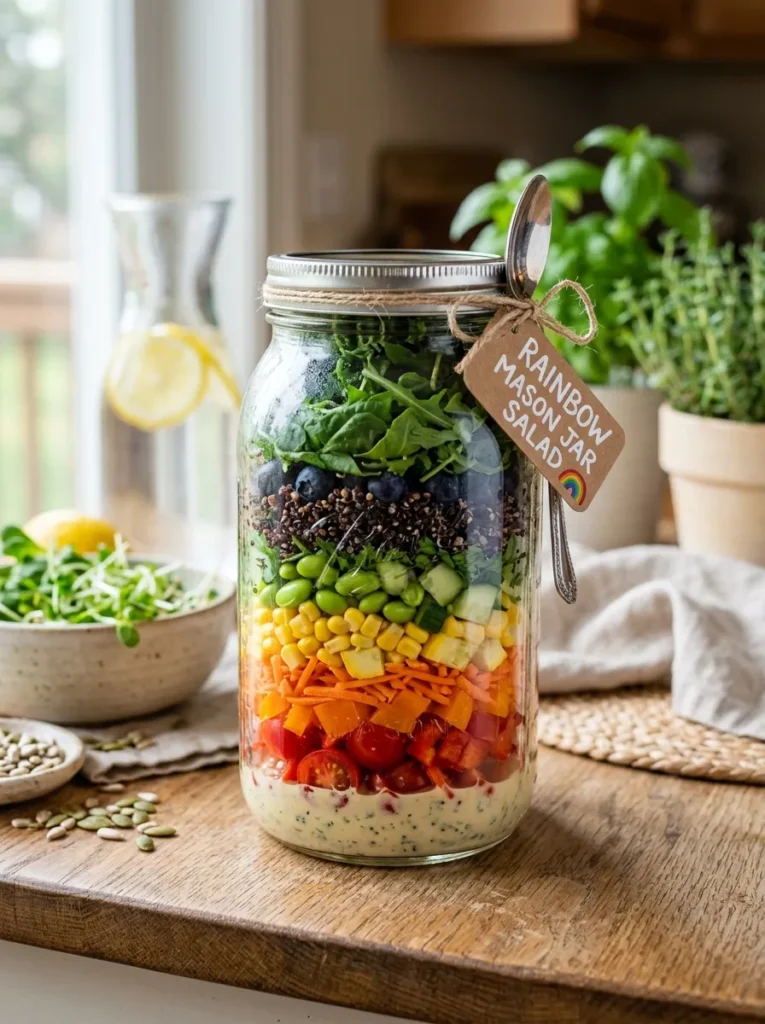 Healthy No Cook Spring Lunch With Rainbow Mason Jar Salad Healthy No Cook Spring Lunch Ideas