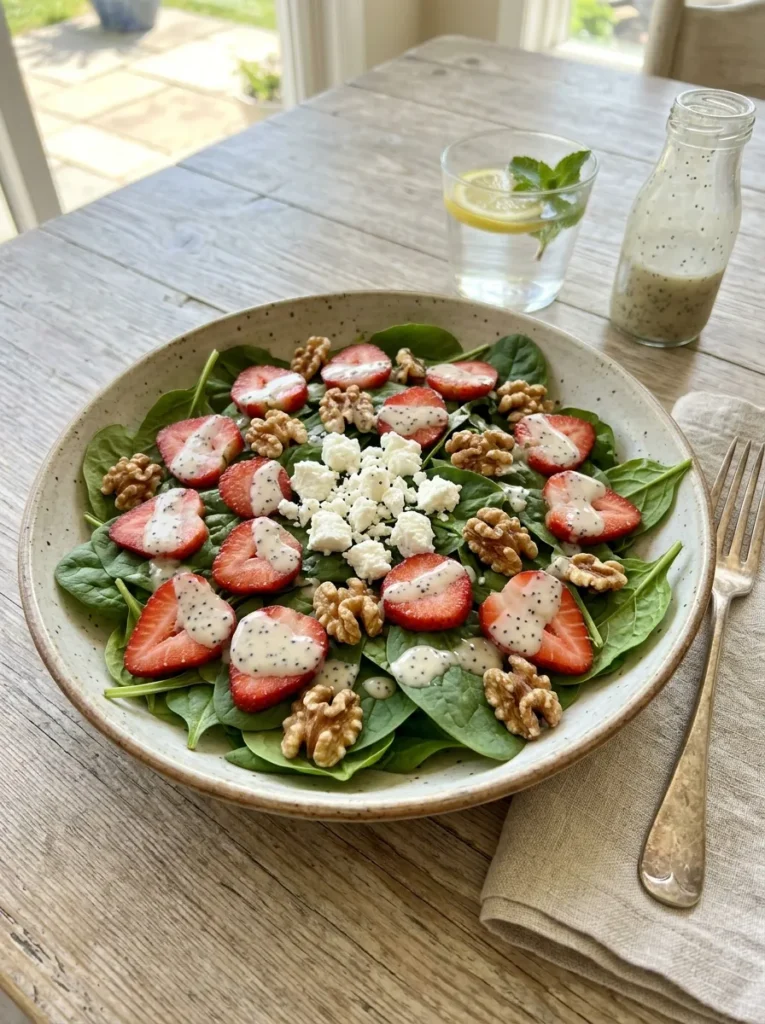 Healthy No Cook Spring Lunch With Strawberry Spinach Power Salad