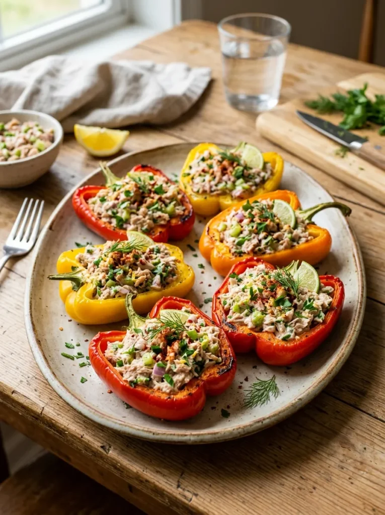 Healthy No Cook Spring Lunch With Zesty Tuna Bell Pepper Boats Healthy No Cook Spring Lunch Ideas