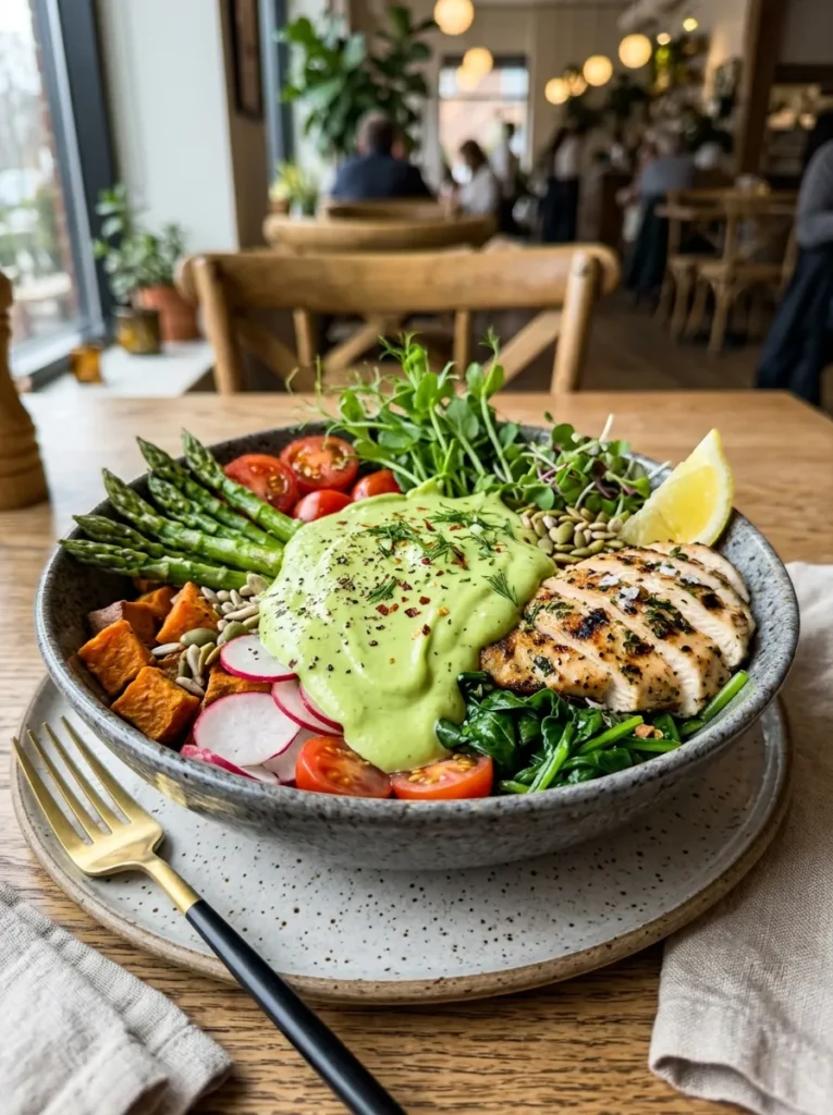 Healthy Paleo Spring Harvest Bowl Wait Creamy Avocado Sauce