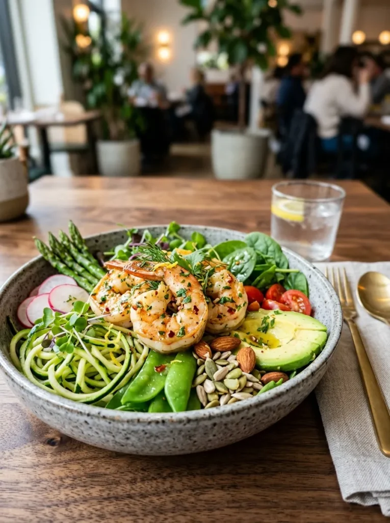 Healthy Paleo Spring Harvest Bowl Wait Garlic Shrimp