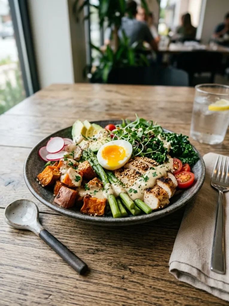 Healthy Paleo Spring Harvest Bowl With Creamy Tahini Dream