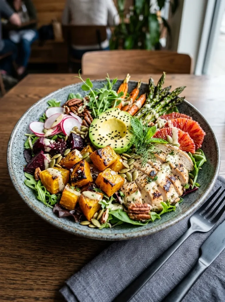 Healthy Paleo Spring Harvest Bowl With Roasted Golden Beets