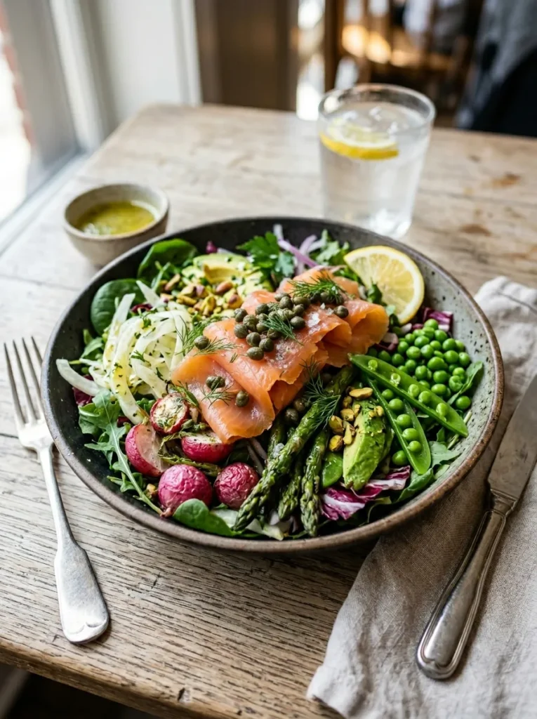 Healthy Paleo Spring Harvest Bowl With Smoked Salmon Capers