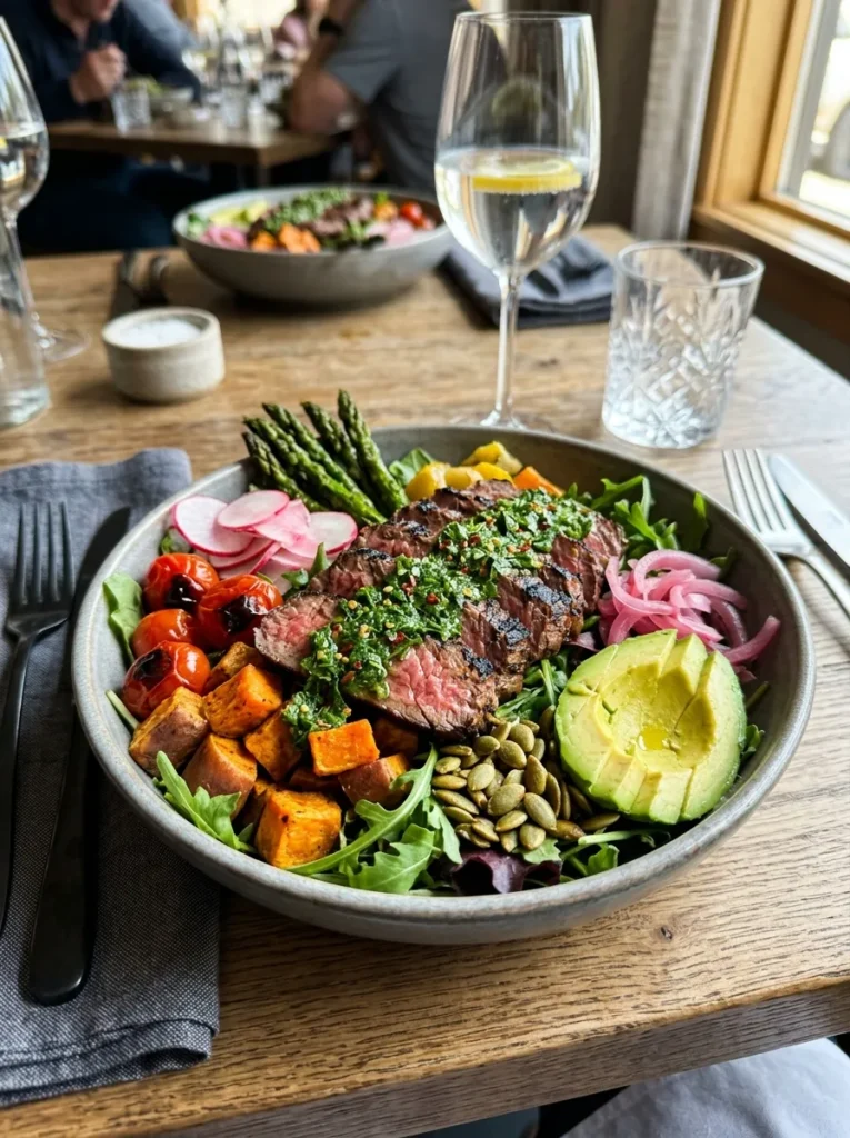 Healthy Paleo Spring Harvest Bowl With Steak Chimichurri