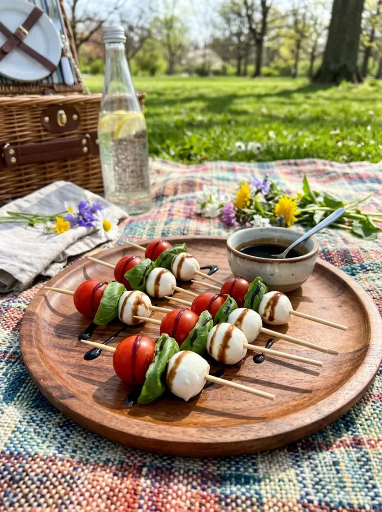 Healthy Spring Picnic Food Caprese Caprese Skewers With Balsamic Glaze