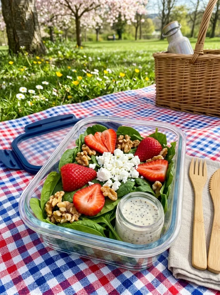 Healthy Spring Picnic Food Strawberry Spinach Power Salad