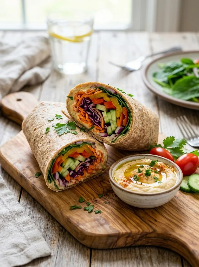 Hummus Rainbow Veggie Wrap Healthy No Cook Spring Lunch Ideas
