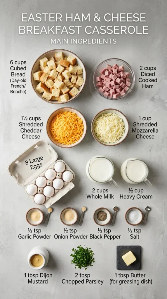 Ingredients 2 Easter Ham and Cheese Breakfast Casserole