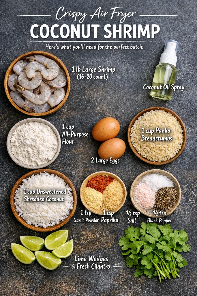 Ingredients For Classic Crispy Air Fryer Coconut Shrimp