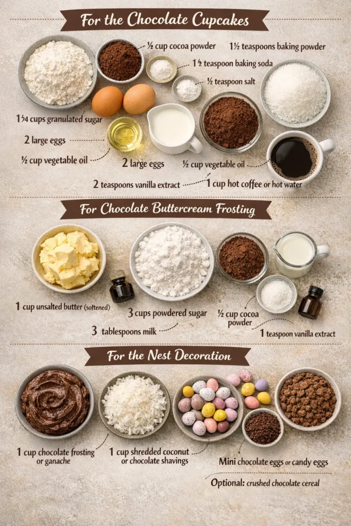 Ingredients For Easter Chocolate Nest Cupcakes