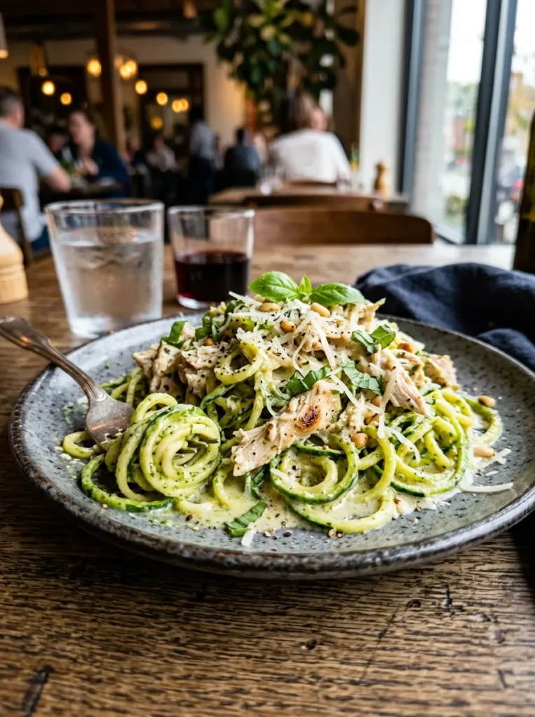 Low Carb Zucchini Noodle Pesto With Chicken Alfredo Twist
