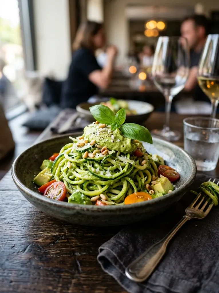 Low Carb Zucchini Noodle Pesto With Creamy Avocado