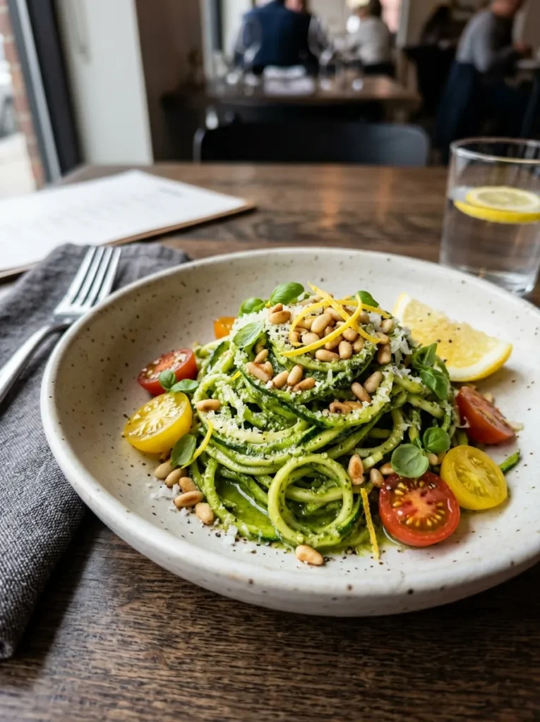 Low Carb Zucchini Noodle Pesto With Lemon Pine Nut Elegance