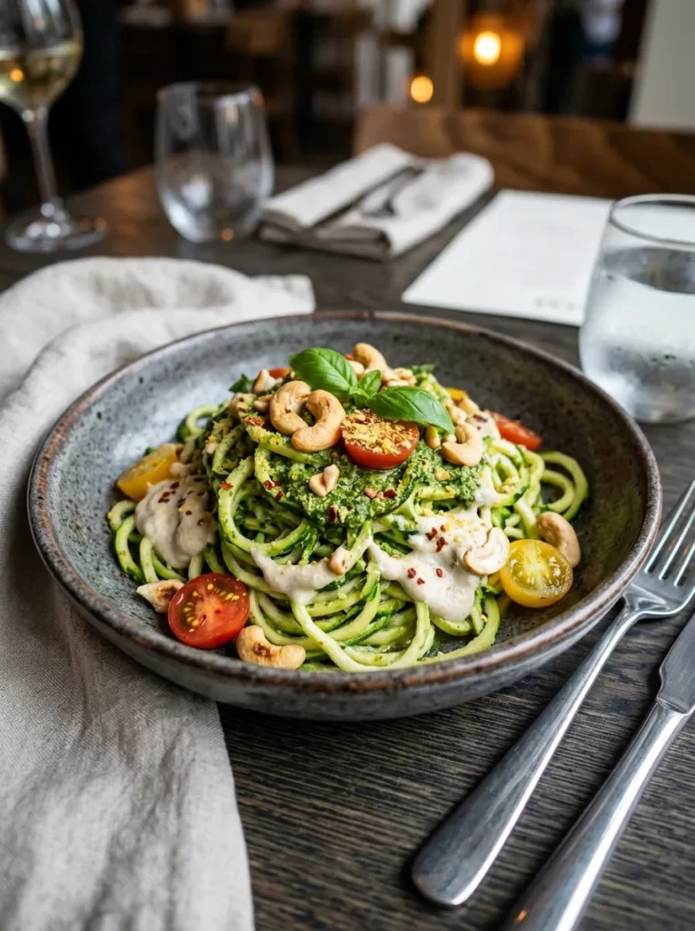 Low Carb Zucchini Noodle Pesto With Vegan Cashew Cream