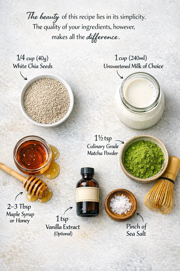 Matcha Chia Pudding Ingredients Flat Lay