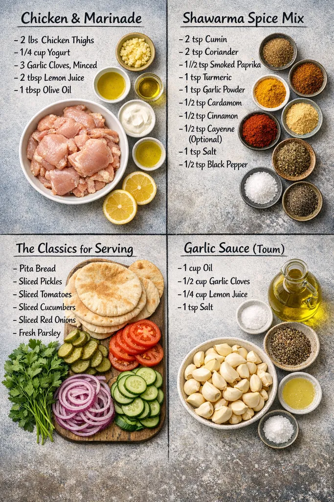 Shawarma Prep Ingredients Laid Out